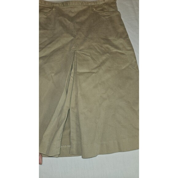 Talbots Chino Front Pleat Knee Length Khaki Tan Skirt Stretch Pockets Size 4 - Picture 2 of 8